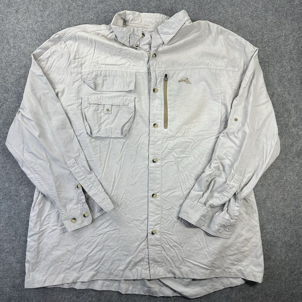 Natural Gear Shirt Mens 2XL Gray Long Sleeve Vented Fishing Button Up Pockets